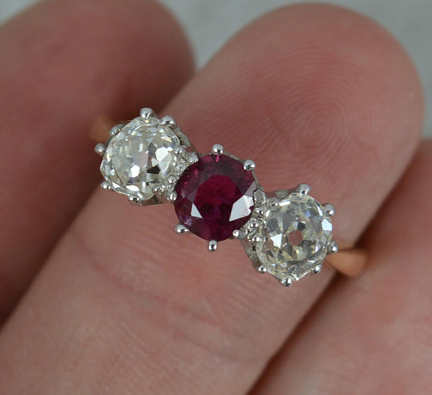 Victorian Ruby and VS 1.3 Carat Diamond 18 Carat Gold Trilogy Ring 3