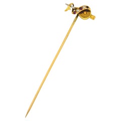 Victorian Ruby Diamond 14 Karat Yellow Gold Fireplace Bellow Stickpin