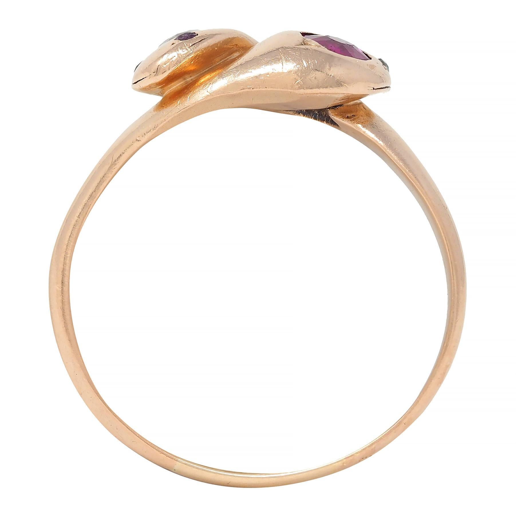 Victorian Ruby Diamond 14K Rose Gold Antique Lovers Knot Snake Band Ring 5