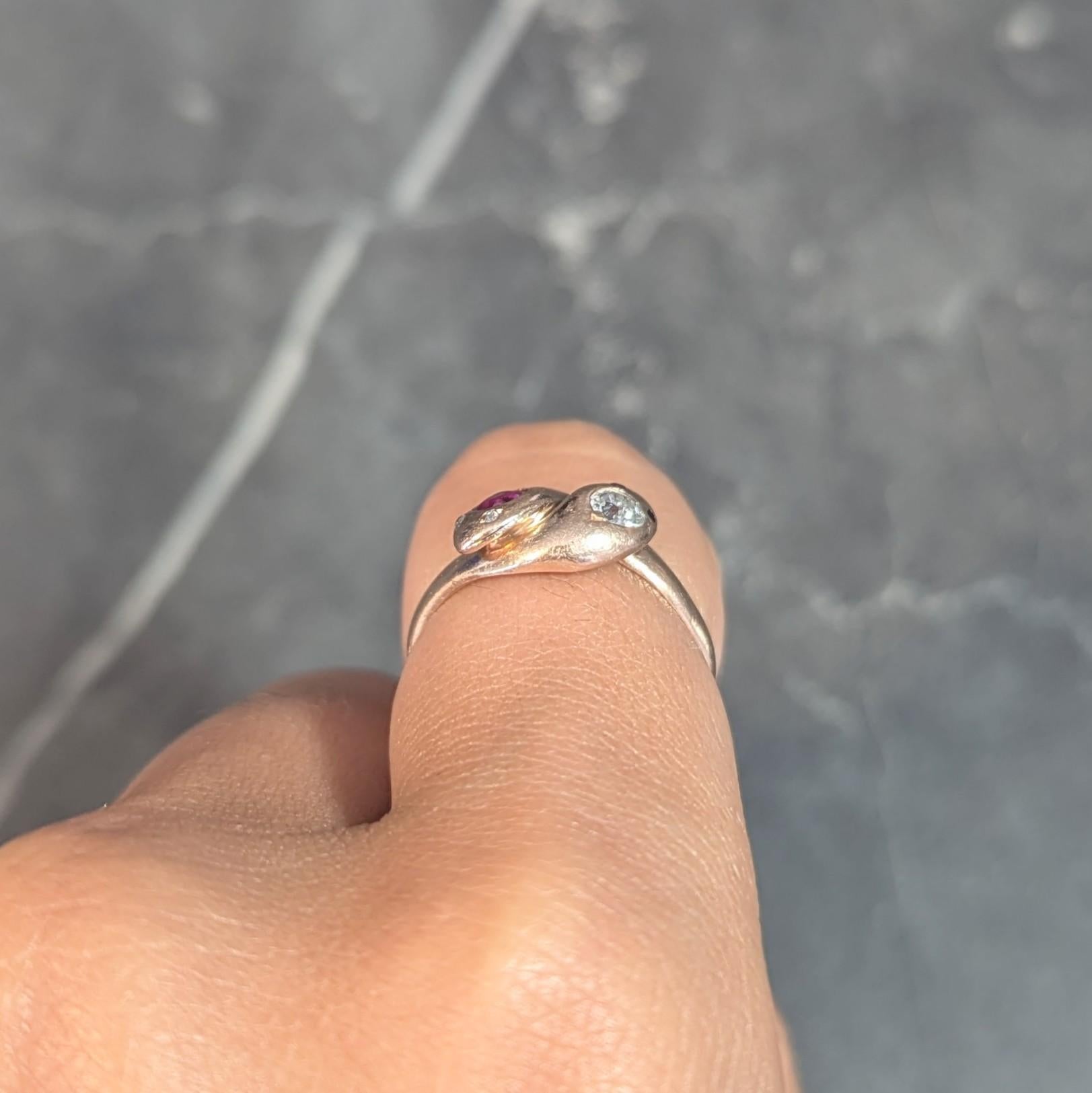 Victorian Ruby Diamond 14K Rose Gold Antique Lovers Knot Snake Band Ring 7