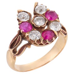 Victorian ruby diamond 14k rose gold horseshoe ring