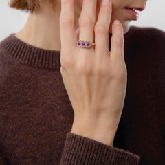 Victorian ruby diamond 14k yellow gold triple cluster ring