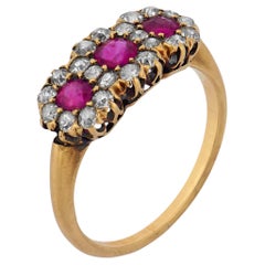 Victorian ruby diamond 14k yellow gold triple cluster ring
