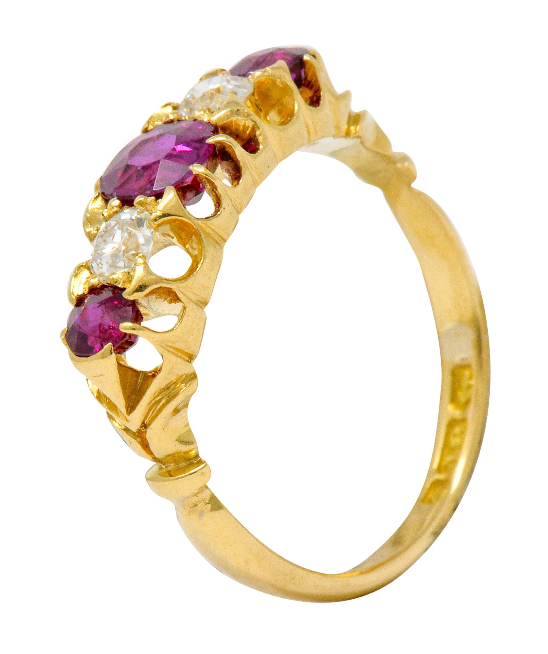 Victorian Ruby Diamond 18 Karat Gold Five-Stone Ring 5