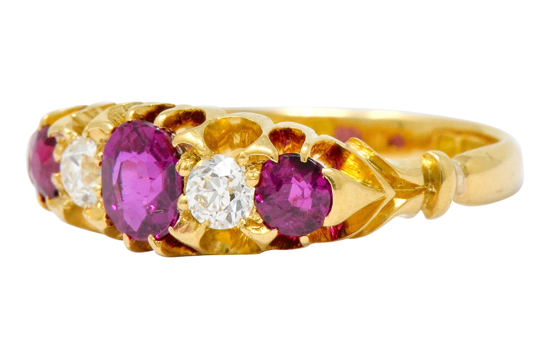 Victorian Ruby Diamond 18 Karat Gold Five-Stone Ring 1