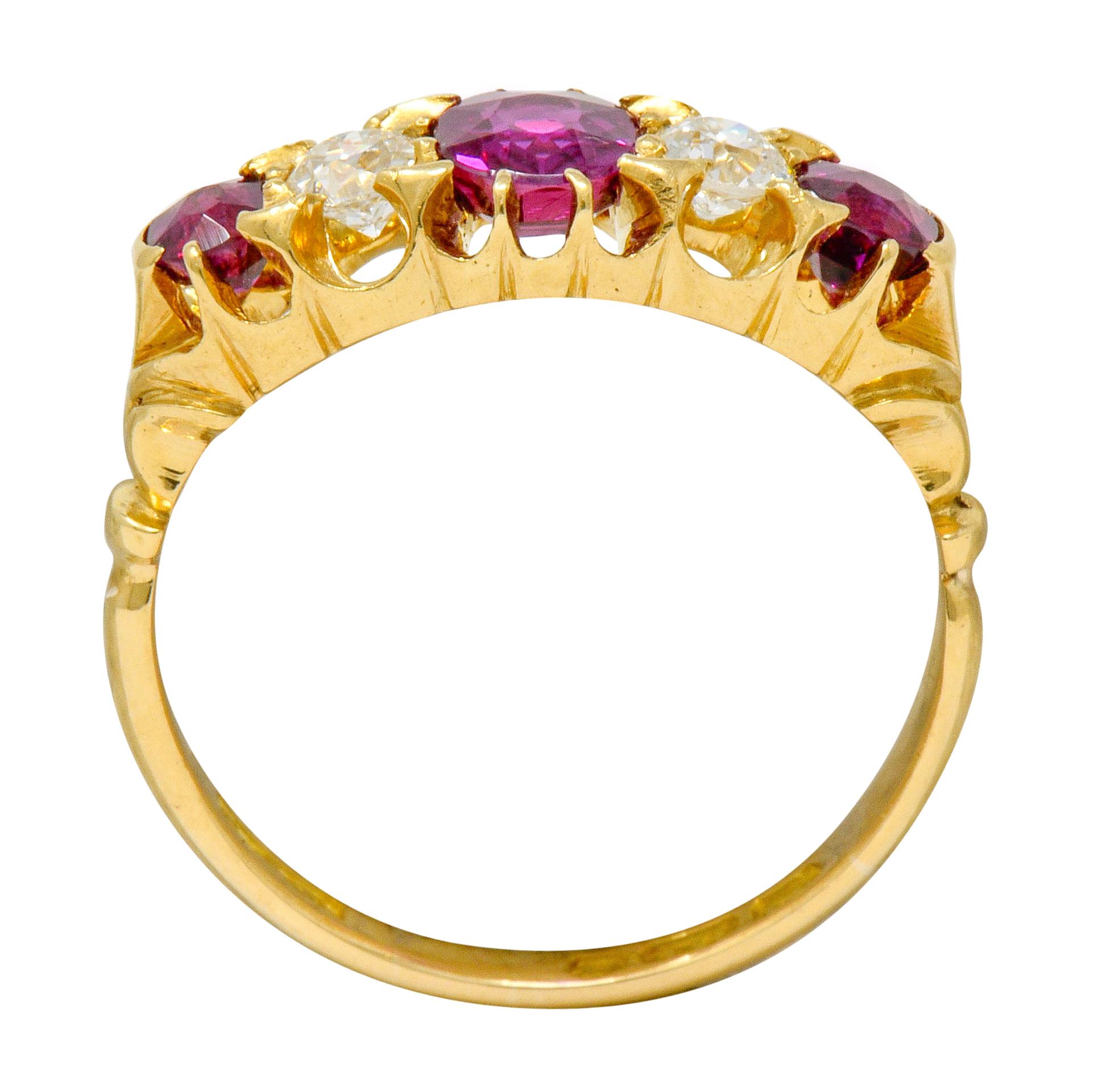 Victorian Ruby Diamond 18 Karat Gold Five-Stone Ring 4