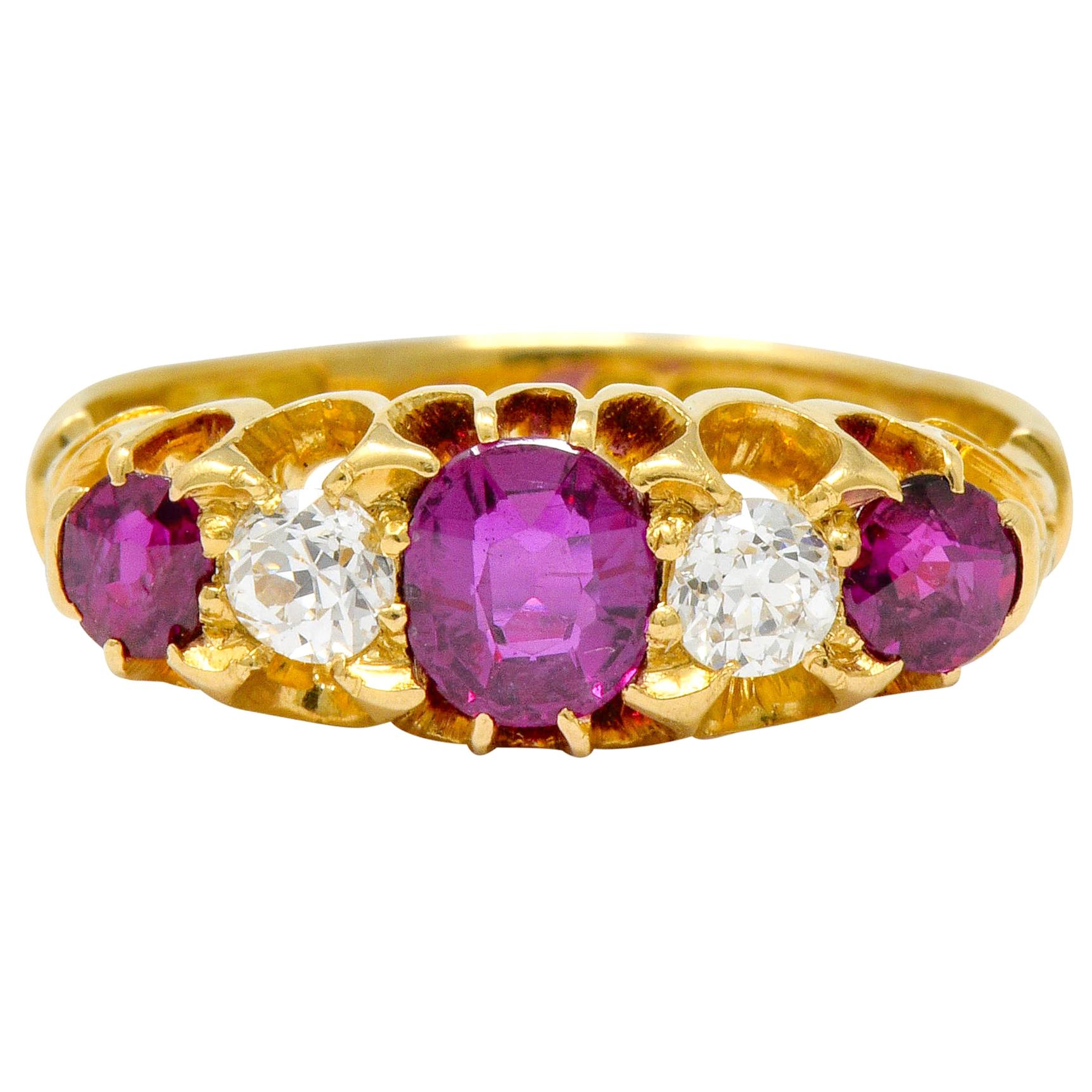 Victorian Ruby Diamond 18 Karat Gold Five-Stone Ring