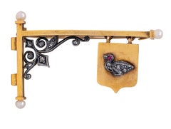 Victorian Ruby Diamond 18 Karat Gold Sterling Silver Antique Bird Sign Brooch