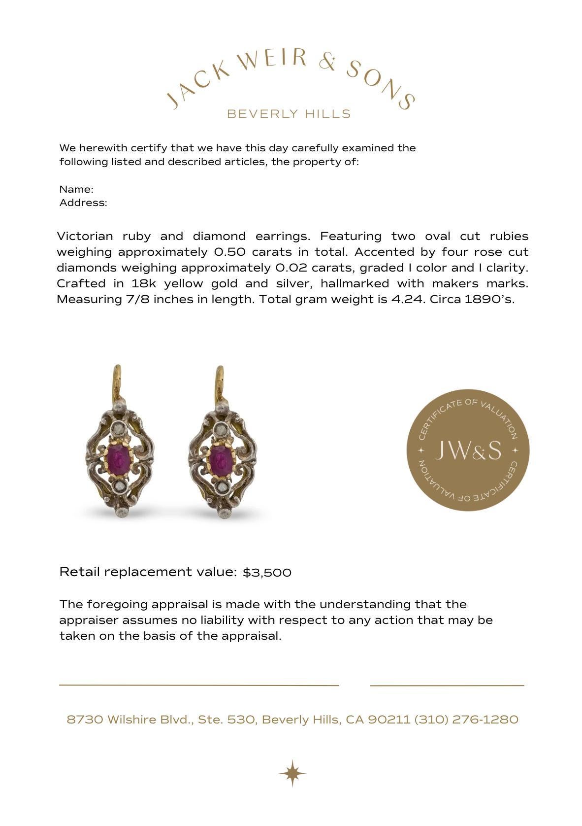 Viktorianische Rubin-Diamant-Ohrringe aus 18k Gelbgold und Silber im Angebot 3