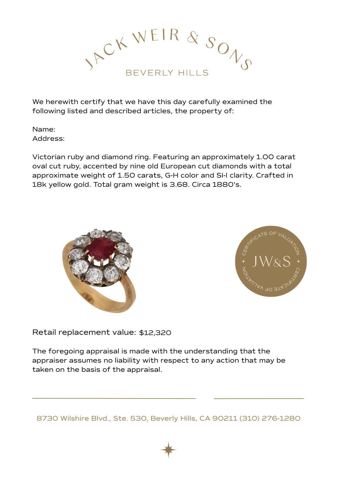 Victorian ruby diamond 18k yellow gold cluster ring For Sale 1