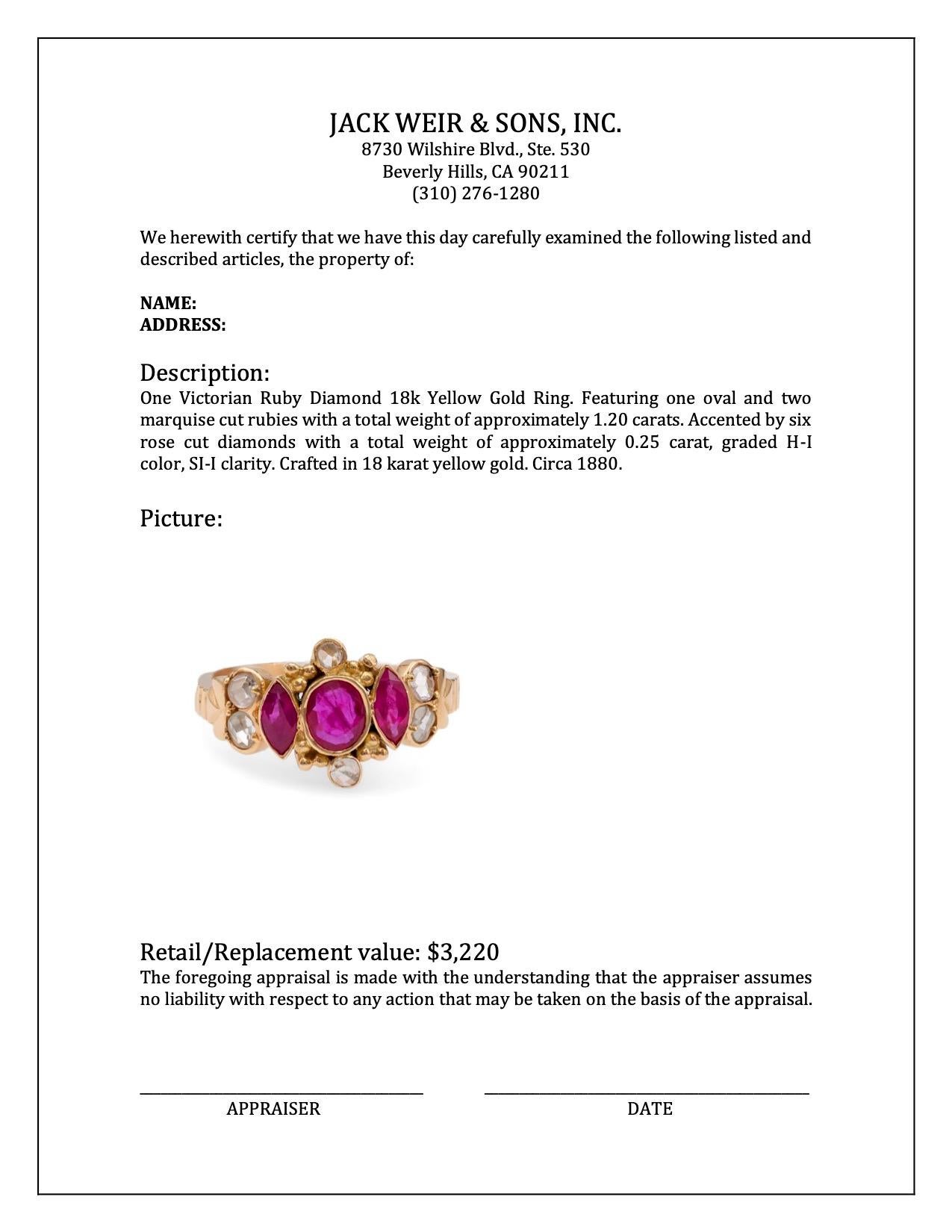 Women's or Men's Victorian Ruby Diamond 18k Yellow Gold Ring