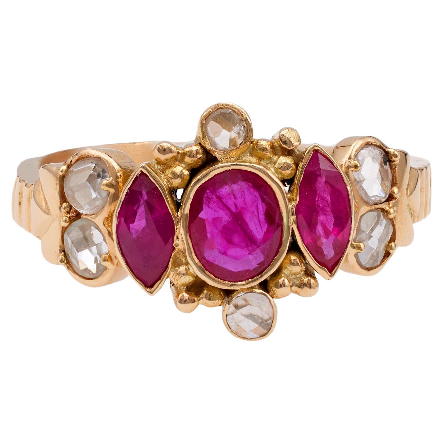 Victorian Ruby Diamond 18k Yellow Gold Ring For Sale