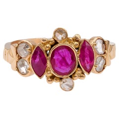 Antique Victorian Ruby Diamond 18k Yellow Gold Ring
