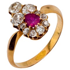 Victorian ruby diamond 18k yellow gold ring