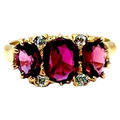 Victorian Ruby Diamond 3 Stone Cocktail Ring 1.92ct Antique 14K 1840's-1870's