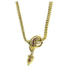 Victorian Ruby Diamond and Emerald Snake Necklace