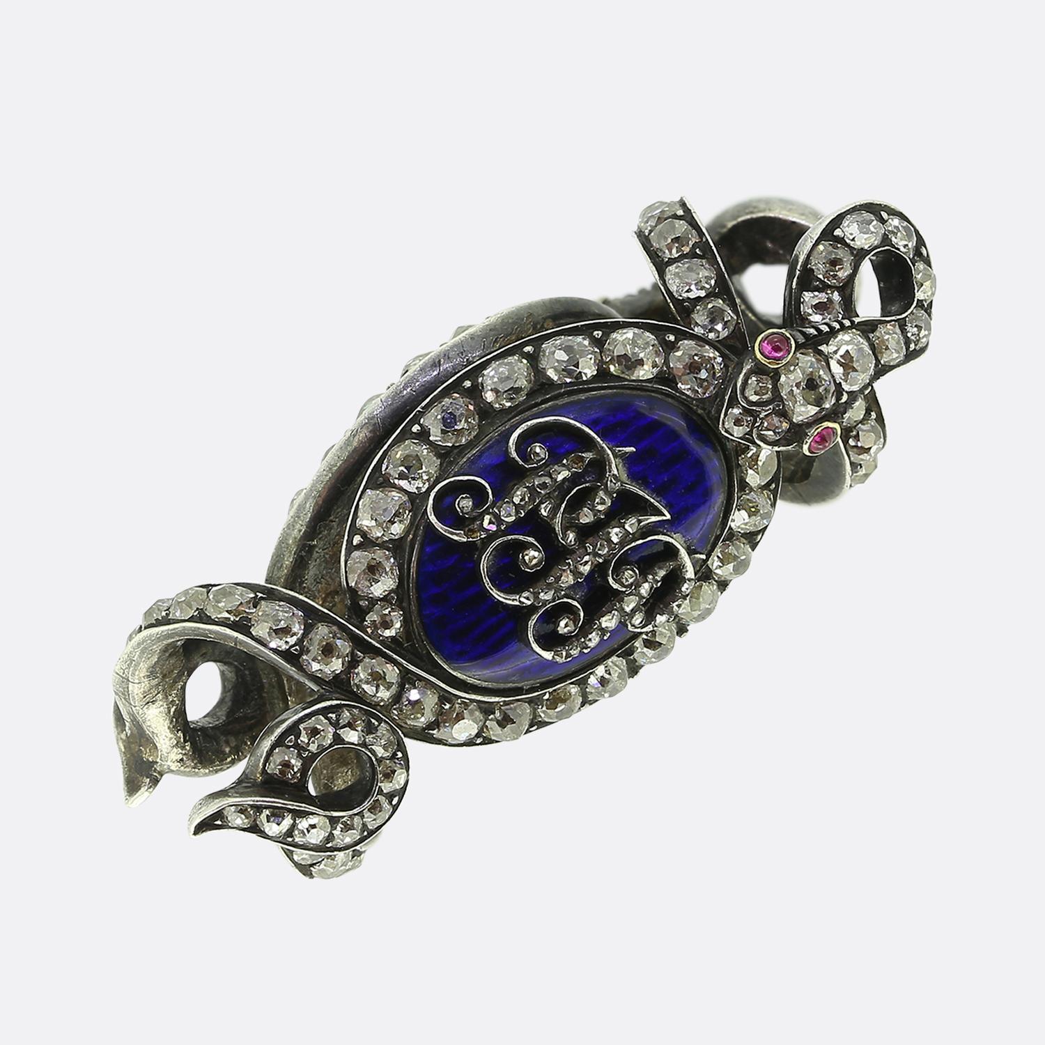 Victorian Ruby Diamond and Enamel Chain Slider In Good Condition For Sale In London, GB