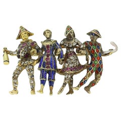 Antique Victorian Ruby Diamond and Enamel Harlequin Brooch