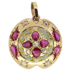 Victorian Ruby Diamond and Enamel Pendant