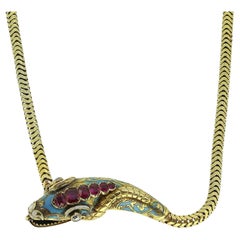 Victorian Ruby Diamond and Enamel Snake Necklace