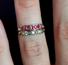 Victorian Ruby, Diamond and Pearl Double Row Ring, 15ct Yellow Gold