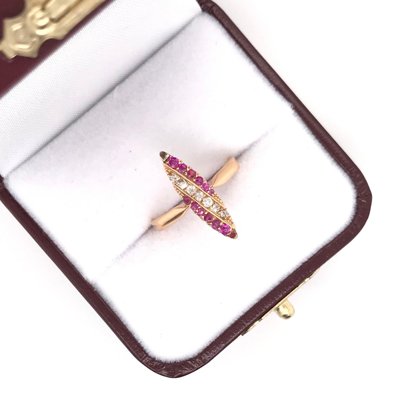 Victorian Ruby Diamond and Rose Gold Navette Ring 9
