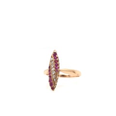 Victorian Ruby Diamond and Rose Gold Navette Ring