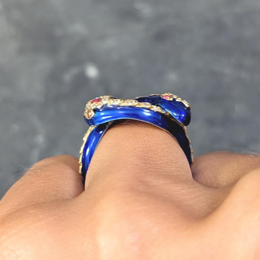 Victorian Ruby Diamond Blue Enamel 18 Karat Gold Antique Snake Antique Ring 8