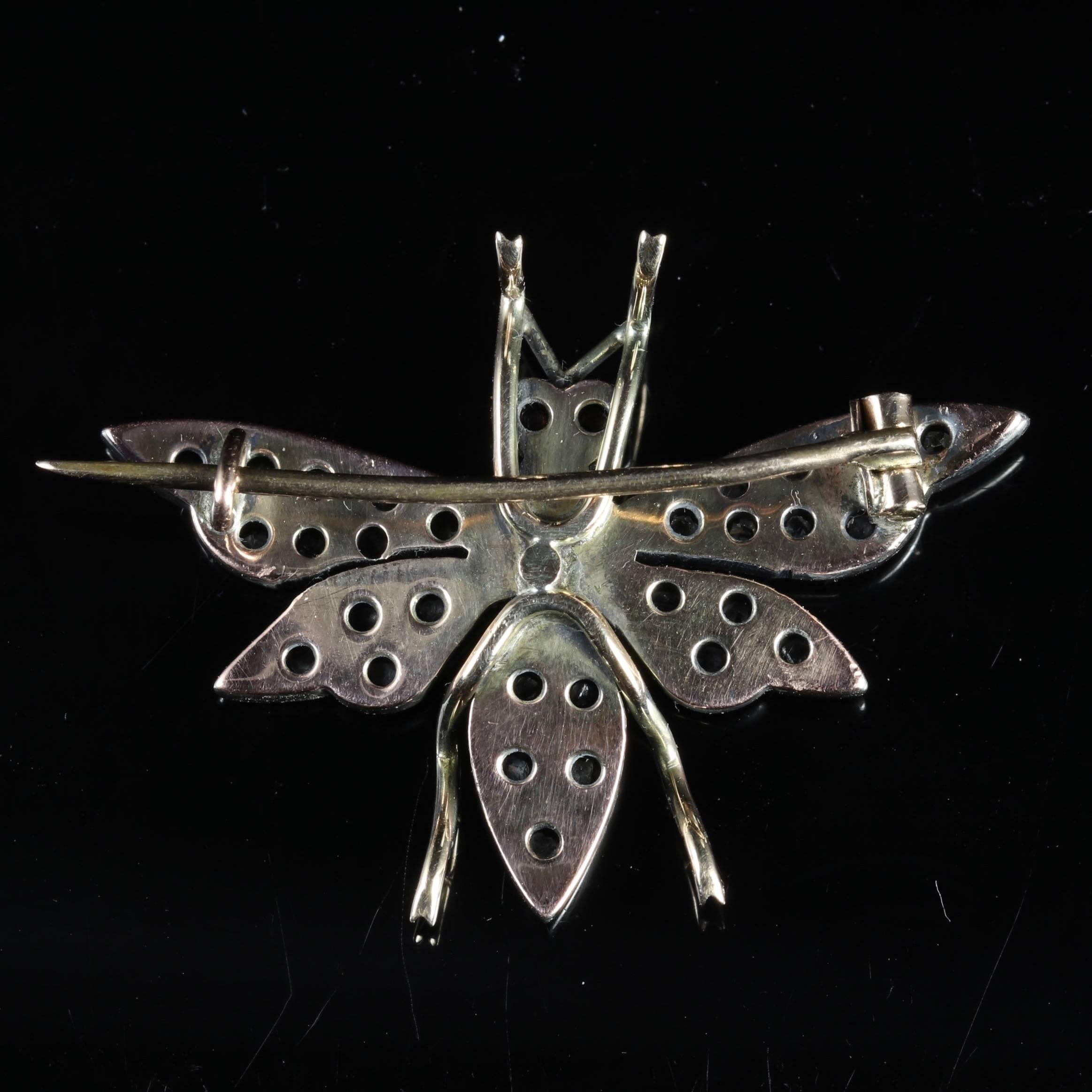 Women's Victorian Ruby Diamond Butterfly 18 Carat Silver Brooch, circa 1900 For Sale
