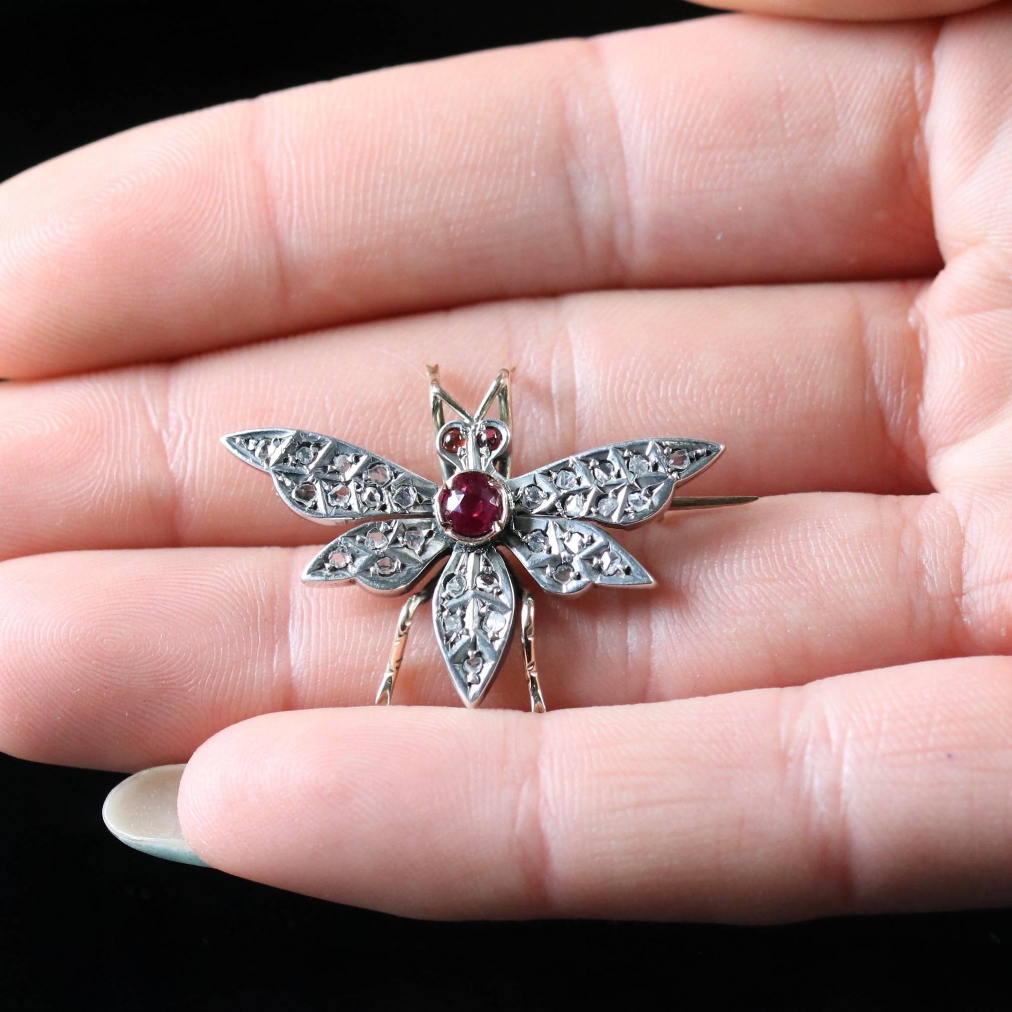 Victorian Ruby Diamond Butterfly 18 Carat Silver Brooch, circa 1900 For Sale 5
