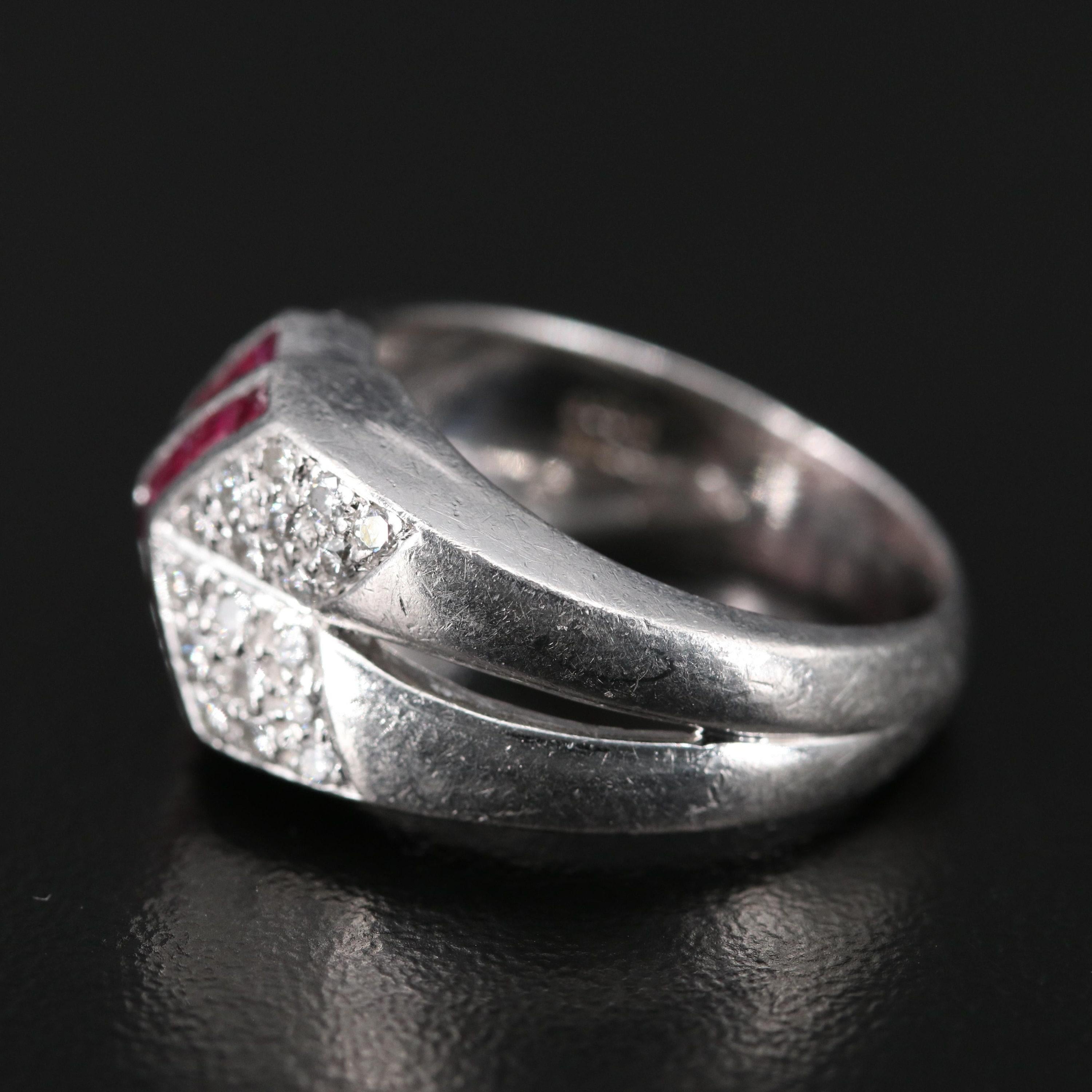 For Sale:  Victorian Ruby Diamond Cluster White Gold Fashion Ring, Ruby Bridal Band Ring 2