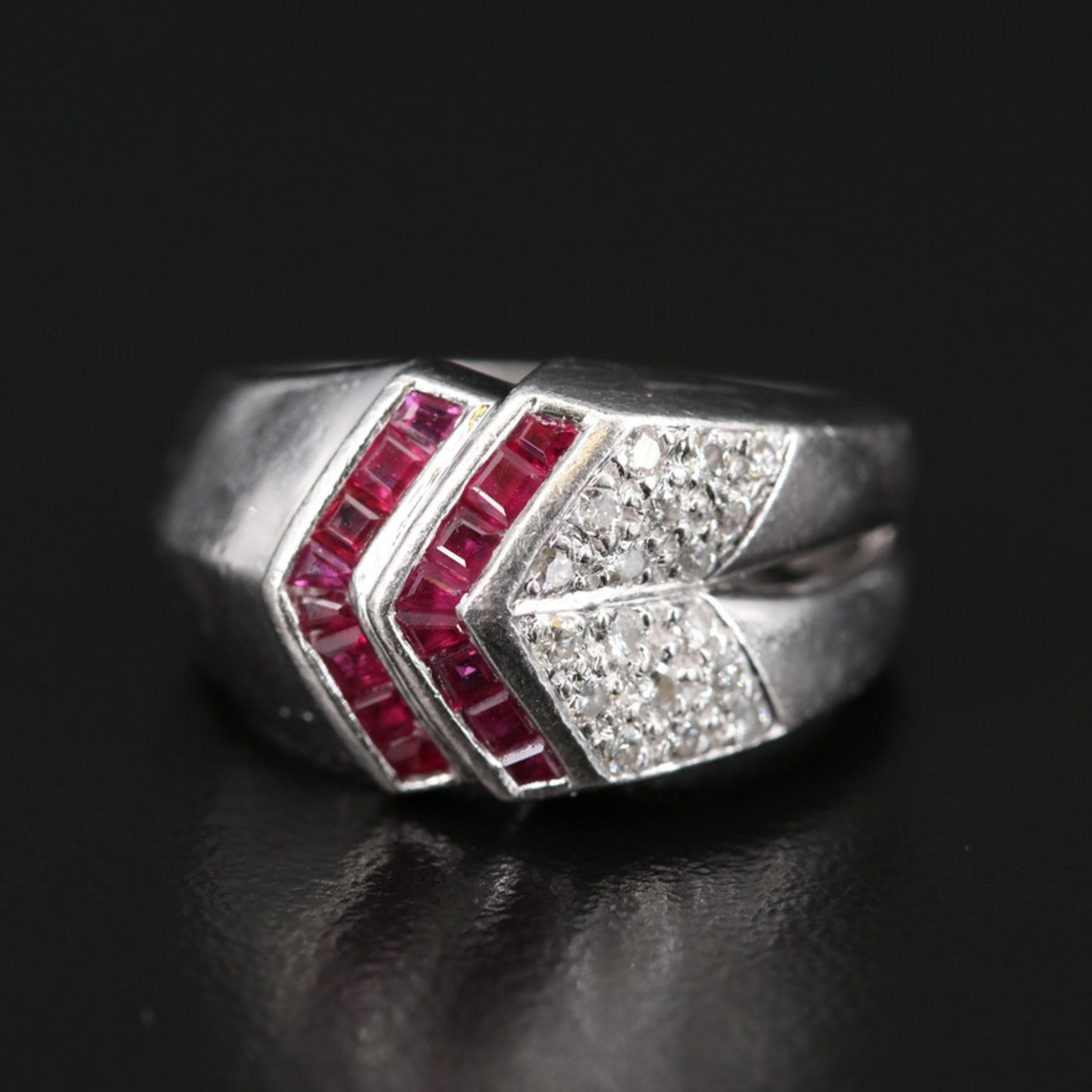 For Sale:  Victorian Ruby Diamond Cluster White Gold Fashion Ring, Ruby Bridal Band Ring 5