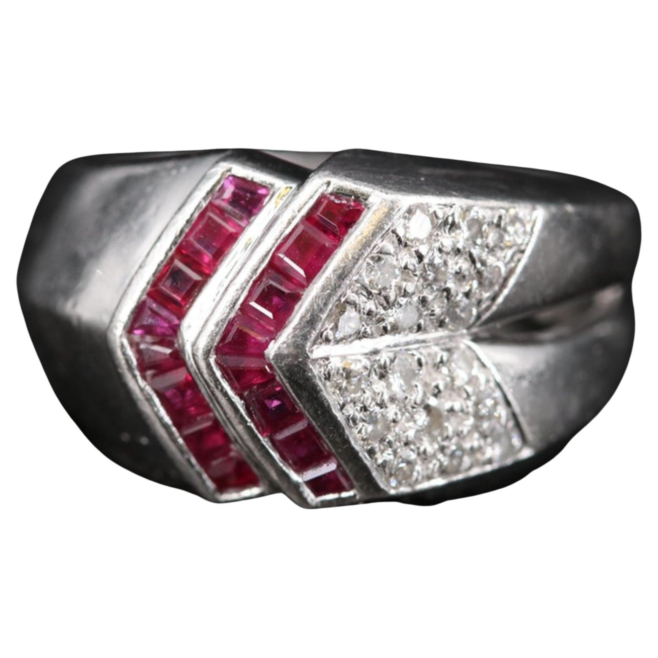 For Sale:  Victorian Ruby Diamond Cluster White Gold Fashion Ring, Ruby Bridal Band Ring