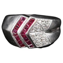 Victorian Ruby Diamond Cluster White Gold Fashion Ring, Ruby Bridal Band Ring