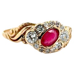 Victorian Ruby Diamond Cocktail Ring 1.35ct Antique Yellow Gold Original 1890
s