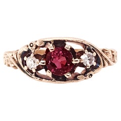 Victorian Ruby Diamond Cocktail Ring .66ct Antique Gold Ripley Howland