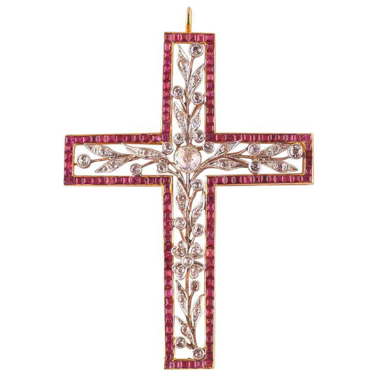 Croix victorienne en rubis et diamants, vers 1850