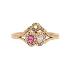 Antique Victorian Ruby Diamond Double Heart Ring