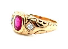 Anillo de compromiso victoriano con diamante rubí .95ct Original de 1870 GIA Oro amarillo de 14 quilates