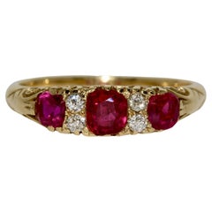 Victorian Ruby Diamond Fashion Ring, Minimalist Ruby & Diamond Yellow Gold Band