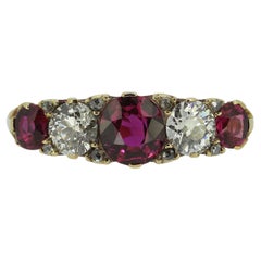 Victorian Ruby Diamond Five Stone Ring