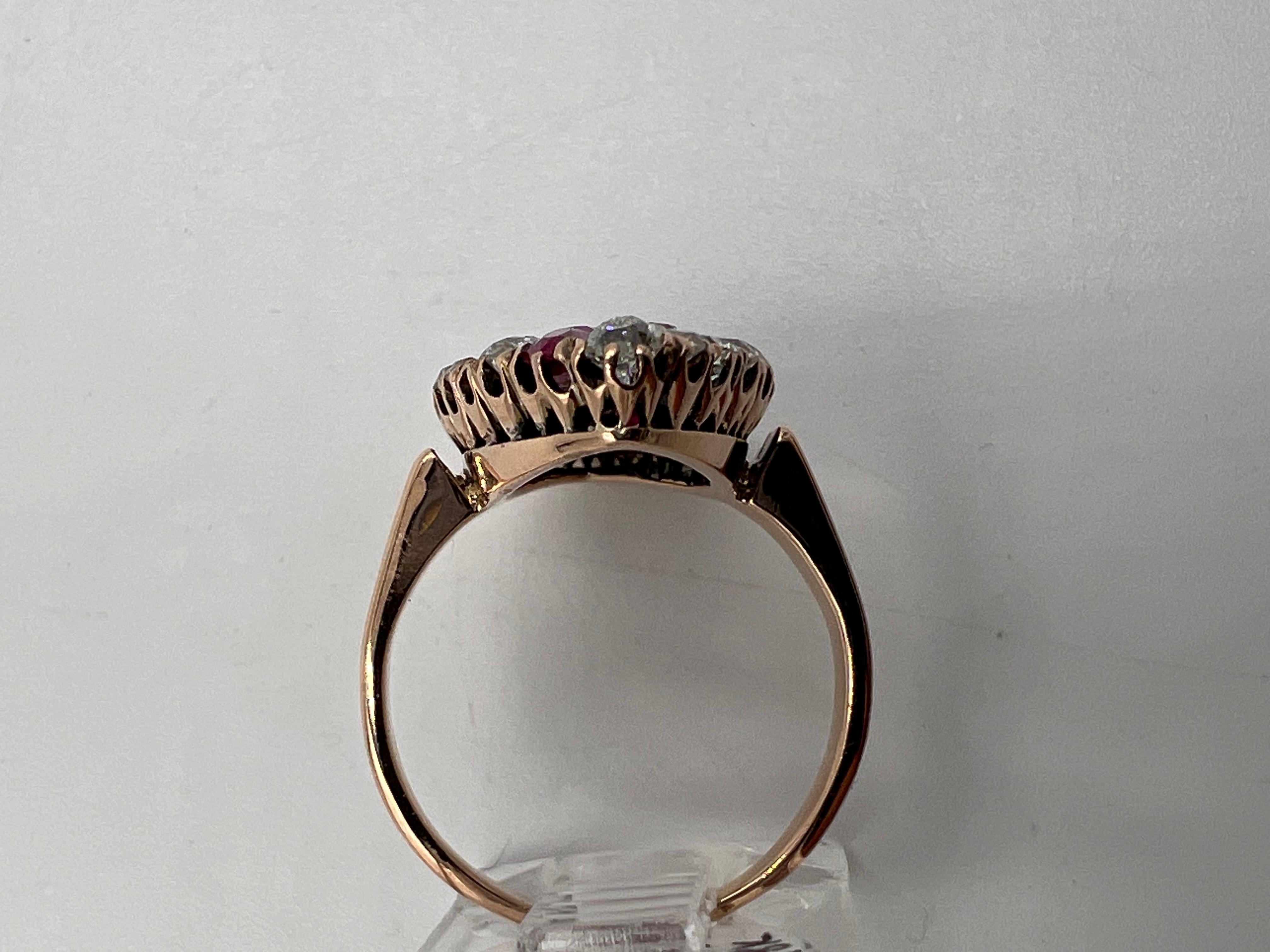 Viktorianischer Rubin-Diamant-Goldring im Zustand „Gut“ im Angebot in Los Angeles, CA