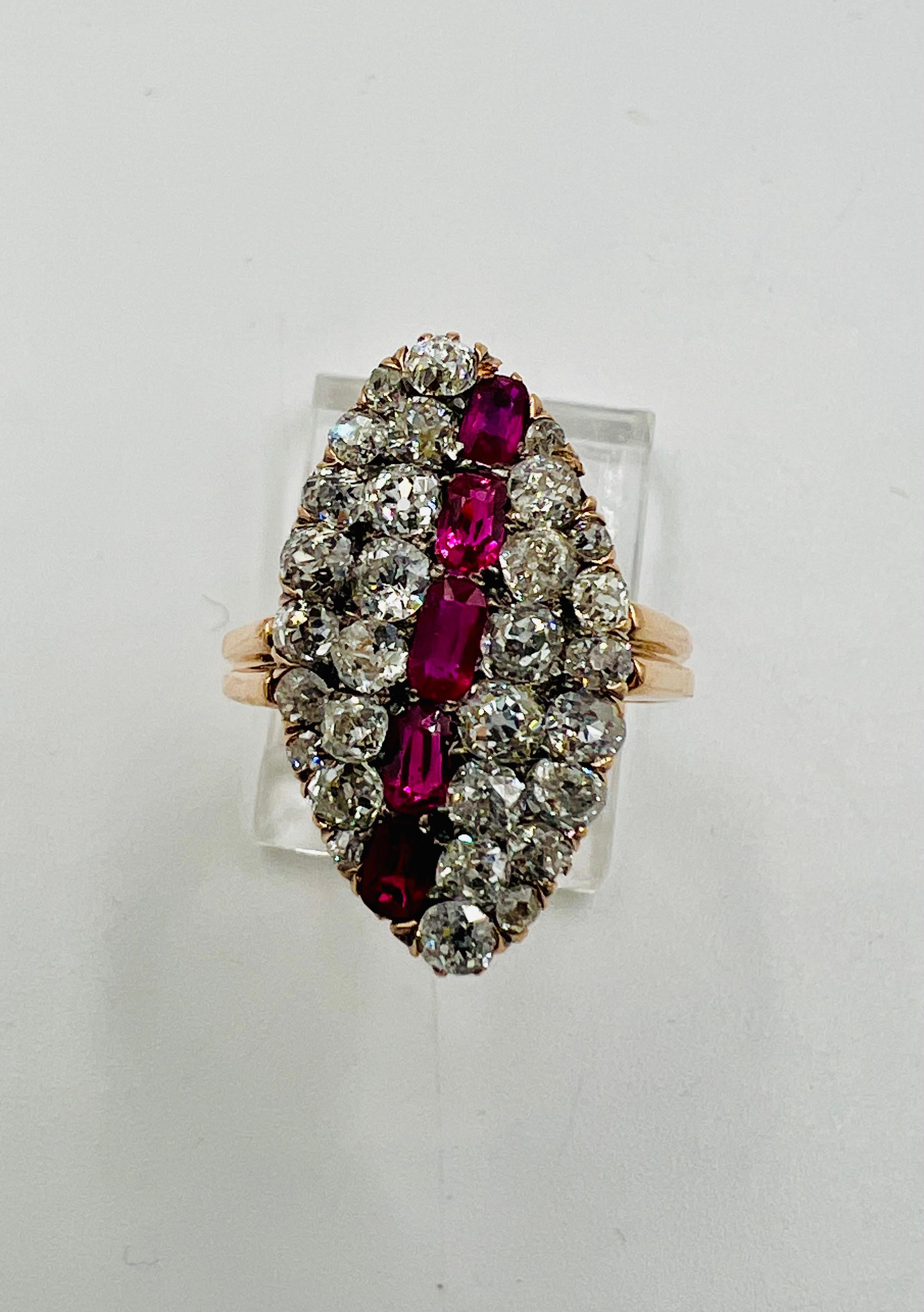 Women's or Men's Victorian Ruby Diamond Gold Ring For Sale
