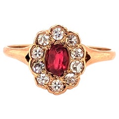 Victorian Ruby Diamond Halo Engagement Ring .90ct Antique 14K 1860
s-1880
s