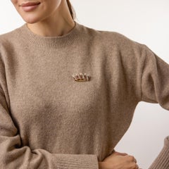 Victorian ruby diamond pearl 18k rose gold crown brooch