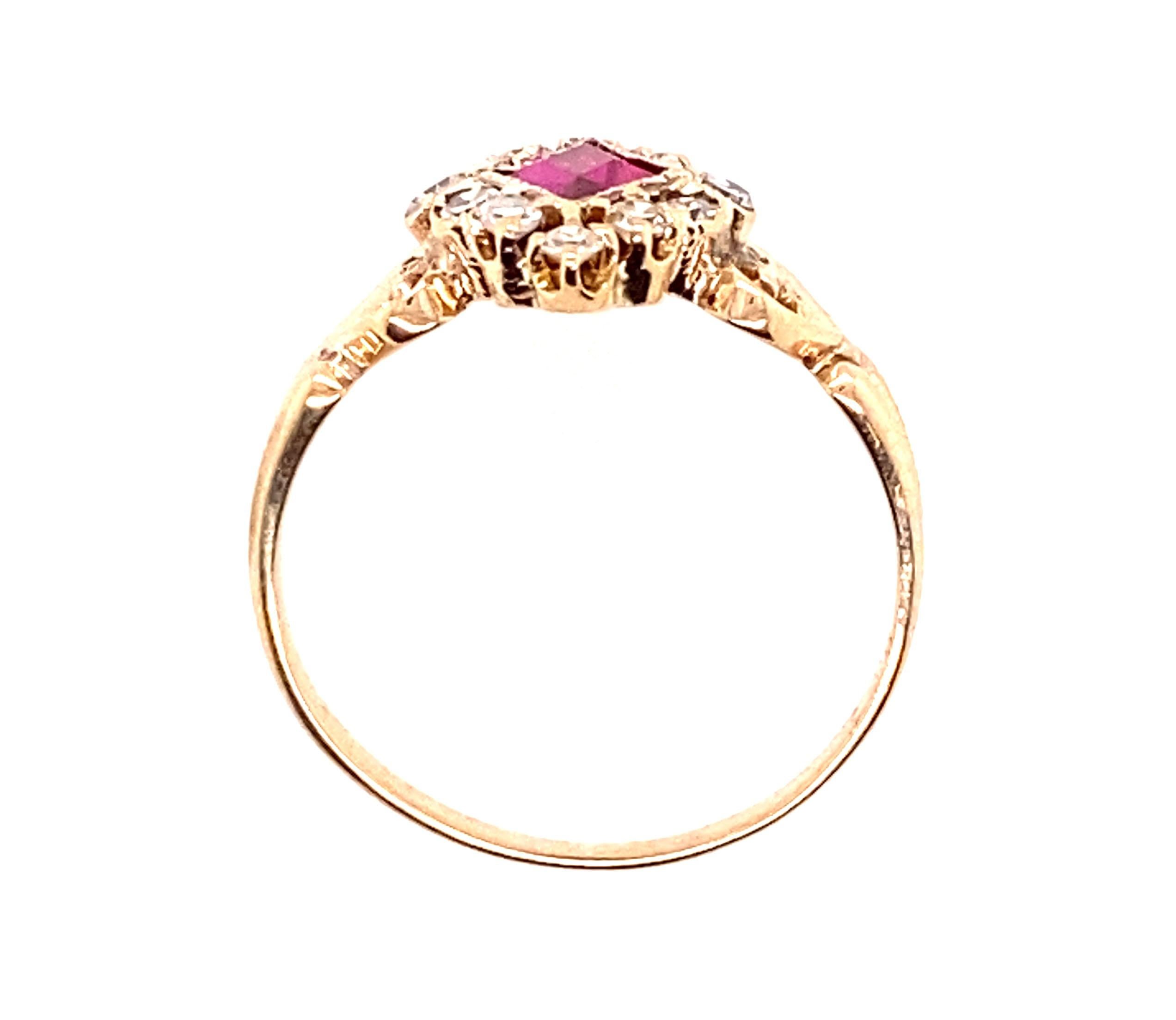 Genuine Original Victorian Antique from 1860's-1880's Ruby Diamond Ring 1.66ct Yellow Gold

   
Featuring a Lab Grown 8x6mm Unique Cut Ruby Center

Circa 1860's-1880's

Genuine Antique; Not a Reproduction 

Genuine Single Cut Mined Diamonds Accent