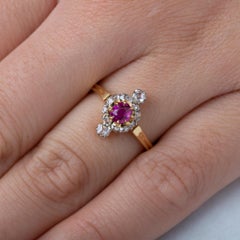 Victorian Ruby Diamond Ring 18K Solid Gold