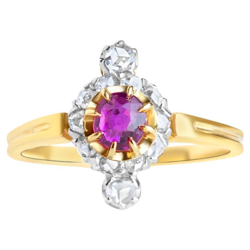 Victorian Ruby Diamond Ring 18K Solid Gold For Sale