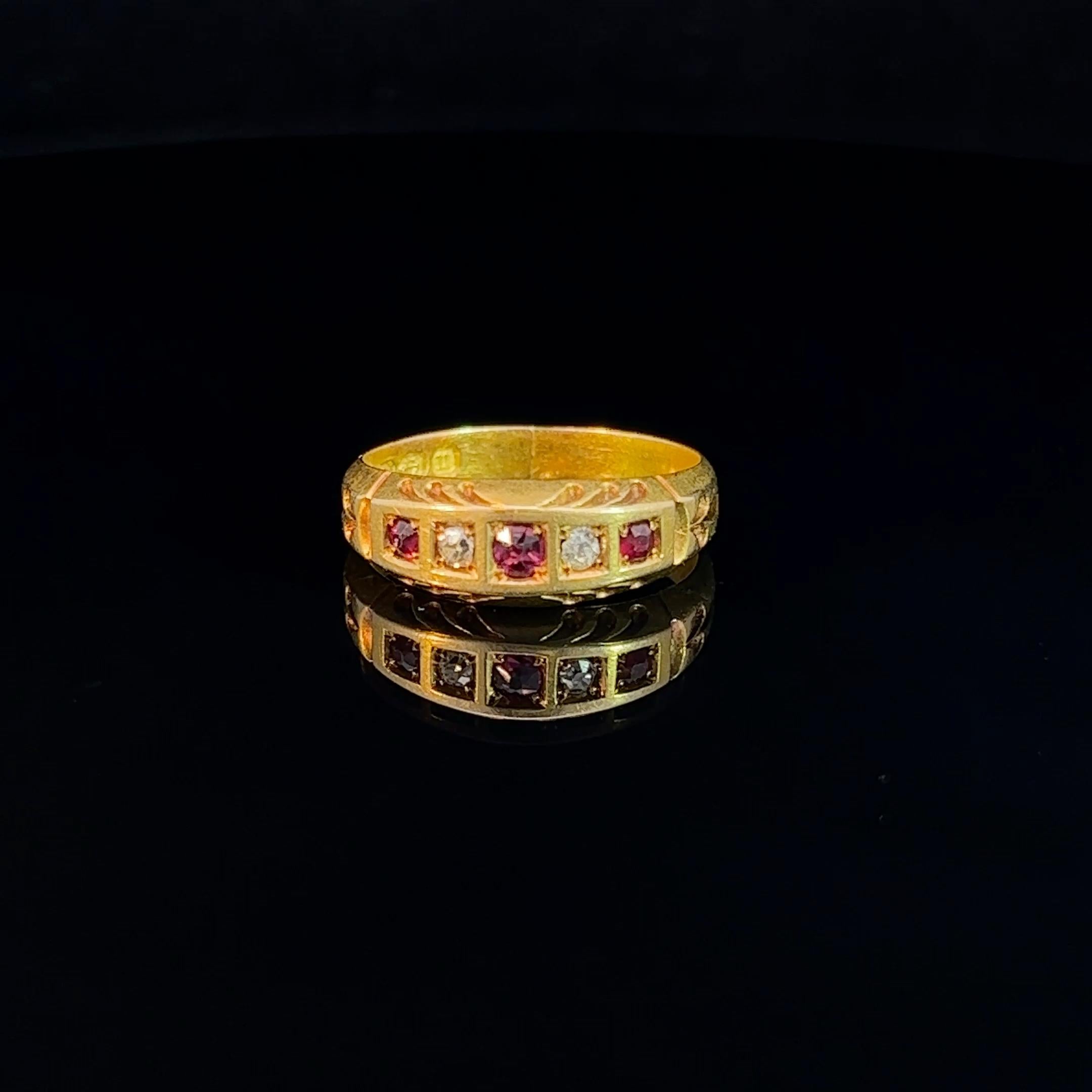 Round Cut Victorian Ruby & Diamond Set Ring Hallmarked Birmingham 1887 For Sale