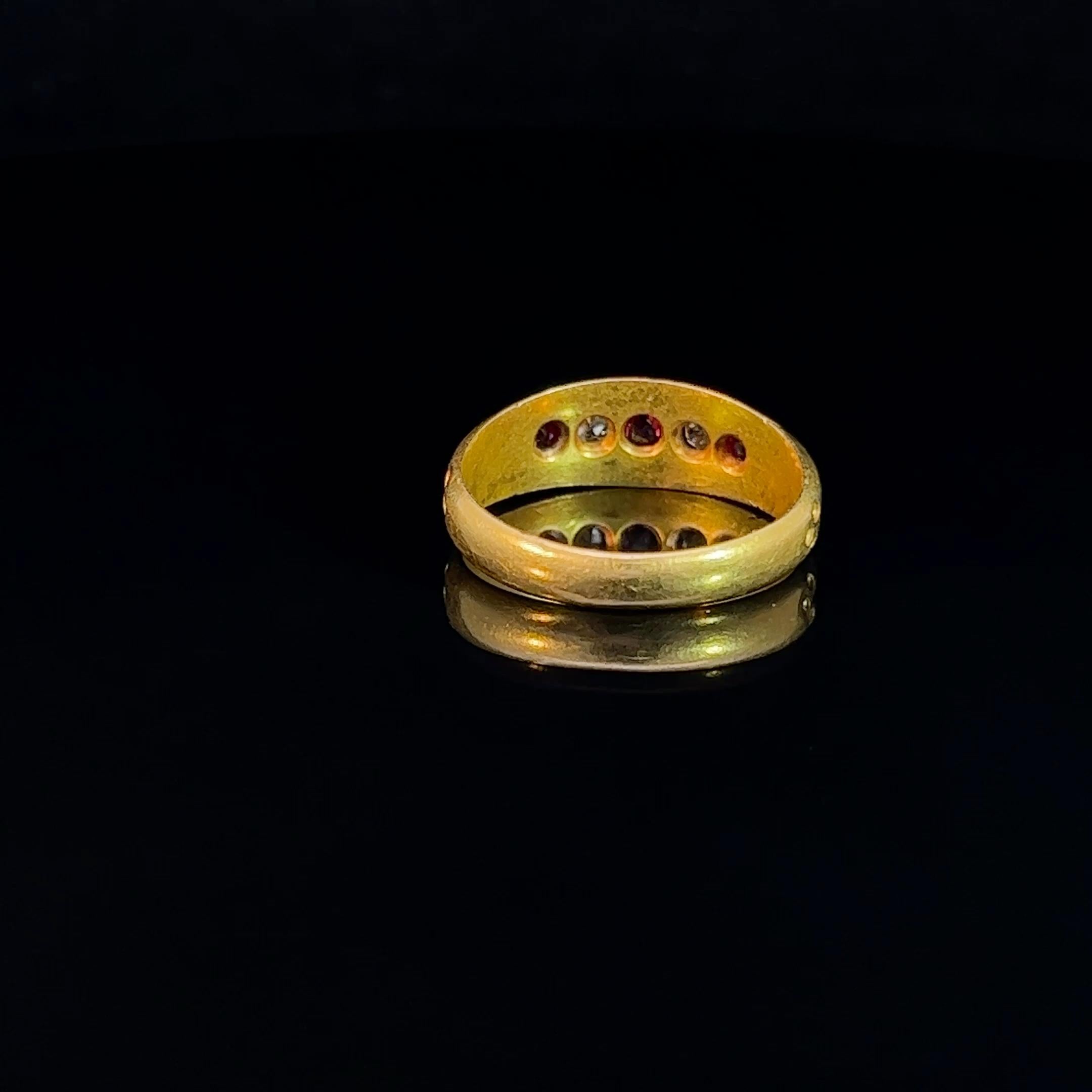 Viktorianischer Ring mit Rubin und Diamantbesatz, gestempelt Birmingham 1887 für Damen oder Herren im Angebot
